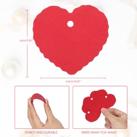 Heart Gift Tags, Valentine's Day Pendants, Kraft Paper Labels, Pack of 100 Tags with Red and White String, for Wedding Gifts, Crafts, Deco (Red)