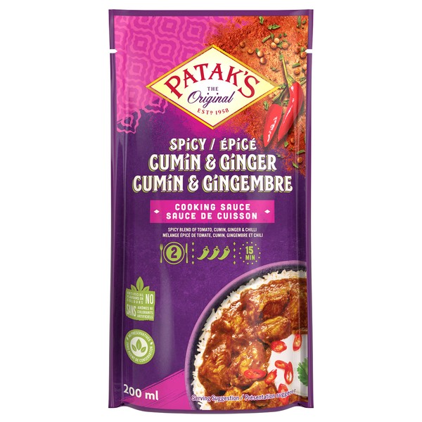 Patak's, Spicy Cumin & Ginger, Cooking Sauce for Two, Hot & Spicy, Quick & Easy Preparation, Authentic Indian Cuisine, 200ml