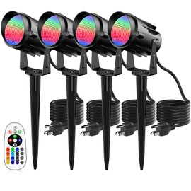 JIAQIYAN Landscape Spotlight RGB Outdoor LED Spotlight Landscape Lighting 12W Color Changing Landscape Lights with Remote Control 120V RGB Waterproof Spot Lights Outdoor 4 Pack