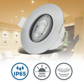 B.K.Licht - Set of 6 LED Recessed Spotlights, 230 V, Swivelling LED Spotlight for the Bathroom, IP65, Ceiling Spots, Ceiling Spots, Bathroom Lamp, 9 x 4.2 cm (DxH), Matt Chrome