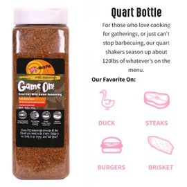 Dizzy Pig Game On! Wild Game Gourmet Seasoning Rub (Quart Shaker) - Seasons Around 120lbs of Food - Hand Made in the USA - MSG Free, Gluten Free
