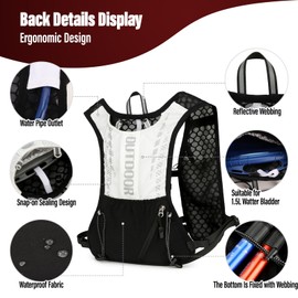 Sahunfri Running Hydration Vest with Reflective Design, Lightweight Running Backpack with Adjust Chest Straps, Functional Running Vest Women Men for Outdoor Climbing Hiking Cycling (S2 Black+White)