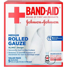 Band Aid Rolled Gauze Medium - 5 Rolls, Pack of 3