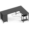 Huuger 63 Inch L Shaped Desk with Fabric Drawers, Reversible