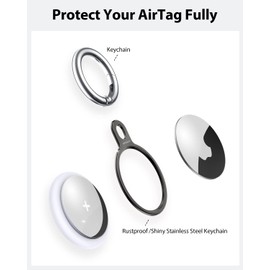 4 Packs Airtag Holder Key Ring, Stouchi Stainless Steel Invisible Slim Keychains Compatible with Airtag 2021 Finder Items, Dog, Key, Backpacks Air Tag Accessories with 2 Anti-Lost Ropes