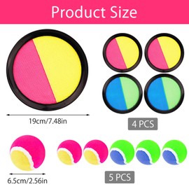 Velcro Ball Game, Catch Ball Game with 4 Catching Discs 5 Balls for Children from 3 4 5 6 7, Garden Toy Outdoor Throwing Game, Ball Games for Outdoor Children for Throwing Game and Catching Game for