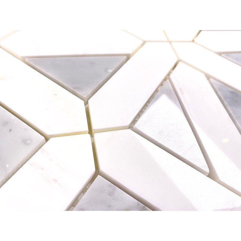 Tenedos Bianco Dolomite with Grey Carrara Geometric Polished Marble Mosaic
