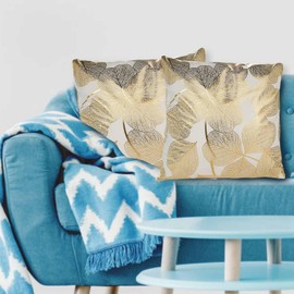Betadistor Set of 2 Cushion Covers Decor Velvet Throw Pillow Covers Gold Leaves Decorative Pillow Cases Cushion Cover for Couch Bedroom Sofa Car Home Living Room Decor 45x45cm, Gold Leaf, 524-0529