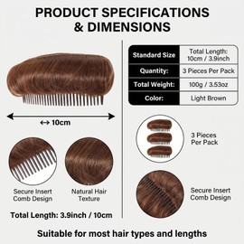 ericotry 3 Pieces Women Girls Invisible Hair Base Flip Up Volume Hair Combs Fluffy Hair Pads Styling Accessories (Light Brown)