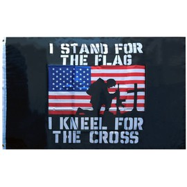 I Stand For The Flag I Kneel For The Cross USA Soldier Black 3x5 3'x5' Premium Quality Heavy Duty Fade Resistant 68D Rough Tex Woven Poly Nylon Flag Banner
