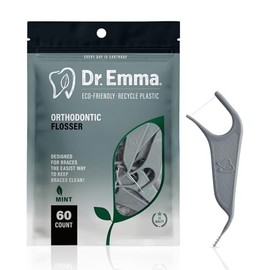 Dr. Emma Hilos Dentales Para Ortodoncia, Palillos De Hilo Dental Ortho, Sabor Menta, 60 Unidades/Bolsa, 1 Paquete