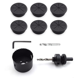 Desk Grommet Hole Cover and Hole Saw Kit Desk Wire Cord Cable Hole Cover with Matching Bi-Metal Holesaw Drill Bits for Organizing Cords Cables on Office Equipment Computer, 2-3/8 Inch, 1 Set