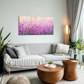 Derkymo Lavender Framed Artwork Abstract Flower Canvas Wall Art Blossom Flower Painting Botanical Rustic Artwork 24"x48"