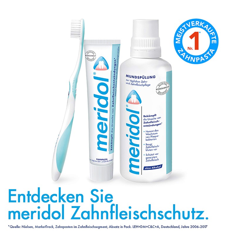 meridol Zahnbürste Zahnfleischschutz, mittel, 1 Stück - Handzahnbürste für eine