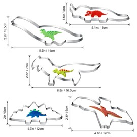 Dinosaur Cookie Cutter 5 Different Types Molds Shapes Set Sandwich Cutters for Lunch Box Fruit Veggie Cutter DIY Party Decor, Pack of 5