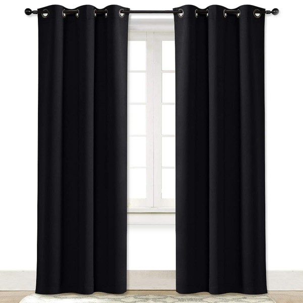 NICETOWN Soundproof Thermal Insulated Blackout Curtain Thermal Insulated Solid Grommet Room Darkening Drape for Dining Room (Single Panel, 42 inches by 84 inch, Black)