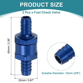 sourcing map 2Pcs 10mm (3/8") Fuel Check Valve, Non-Return One Way Check Valve, Aluminum Alloy Control Accessories for Petrol, Diesel, Gas, Oil, Air, Water, Blue