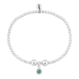 Trink Brand Sterling Silver Beaded Birthstone Bracelet for March Aquamarine CZ