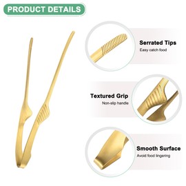 M METERXITY 5 Pcs Korean and Japanese BBQ Tongs 9.5 Inch Barbecue Tongs 430 Stainless Steel Kitchen Self-Standing Grill Non-Slip for Grill/Salad/Camping/Cooking [Gold]