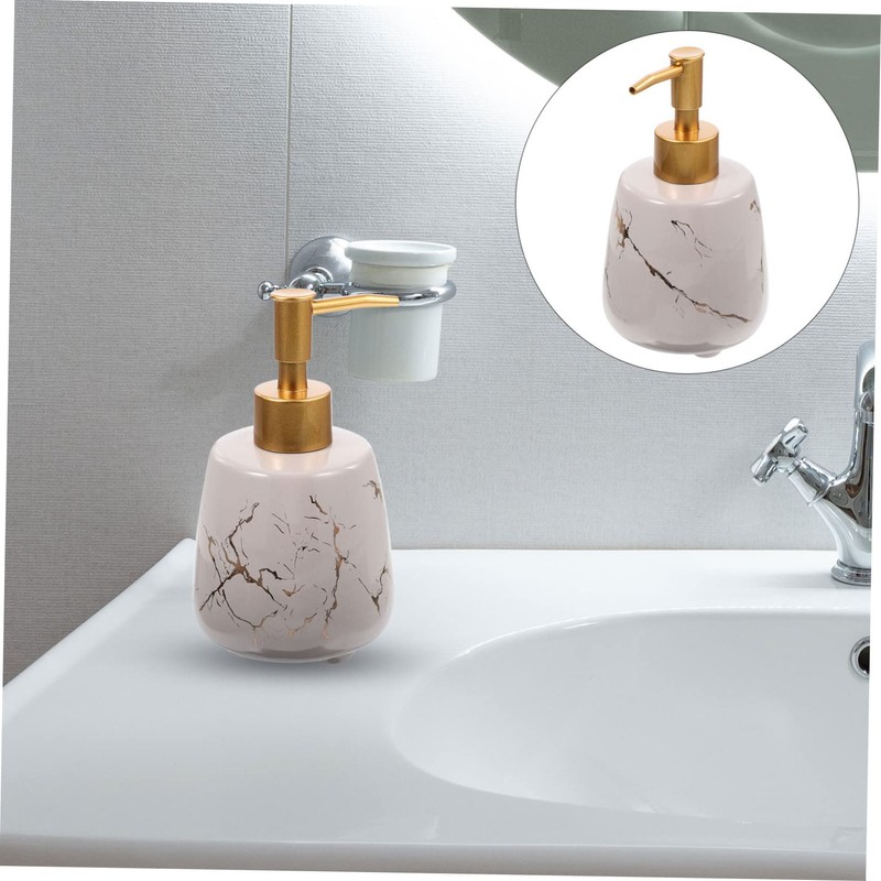 Ipetboom Ceramic Soap Dispenser with Pump Reusable Gray Marble Lotion
