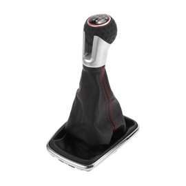 TUCKBOLD 6 Speed Manual Gear Shifter Knob with Cover for Volkswagen Jetta Bora | Gearbox Stick Shifter Lever Knob Black Red Plastic Faux Leather 1 Pcs