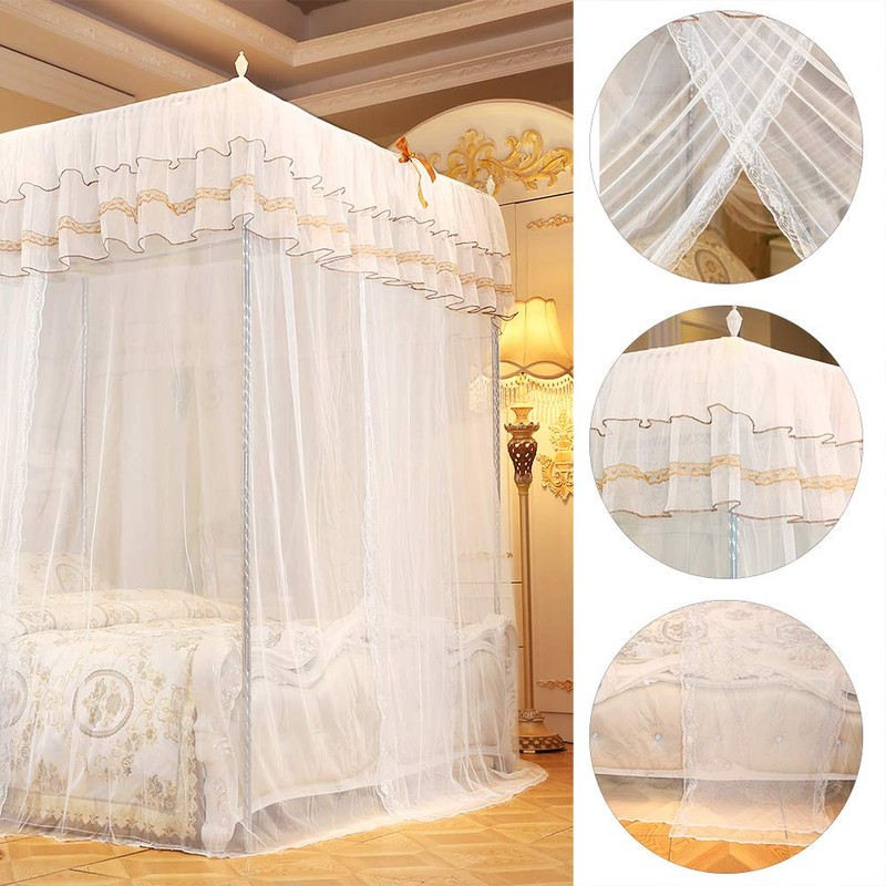KIMISS Bed Curtain Bed Canopy White Polyester Luxury Princess Four