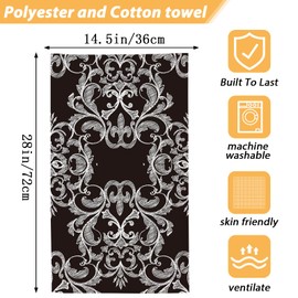 SLHFDKL Soft Absorbent Hand Towel for Bathroom, Vintage Damask Print, 14"x28" Set of 2 Guest Fingertip Towels for Bathroom, Home, Gym, and Sports Decor, Black White Floral Bath Hand Towel