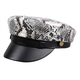 French Beret Hat Leopard Print Snakeskin Rivet Newsboy Cap PU Leather Painter Baker Gatsby Cabbie Hat for Women