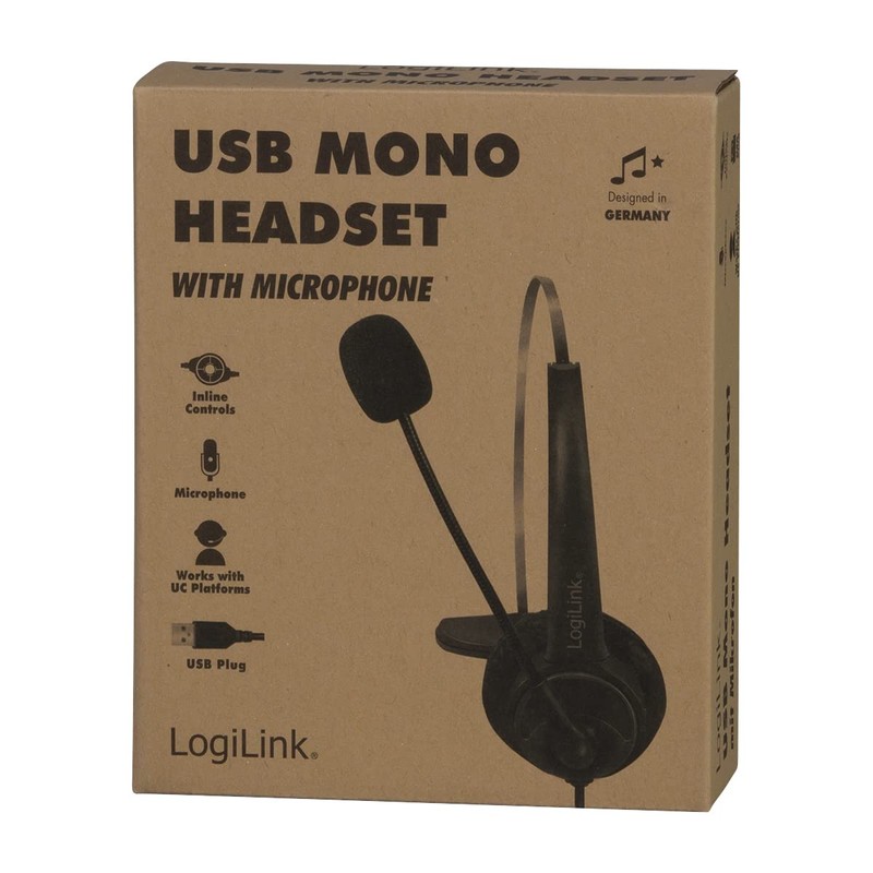 LogiLink HS0056 - Mono Headset, 1x USB-A Male, Microphone, Medium