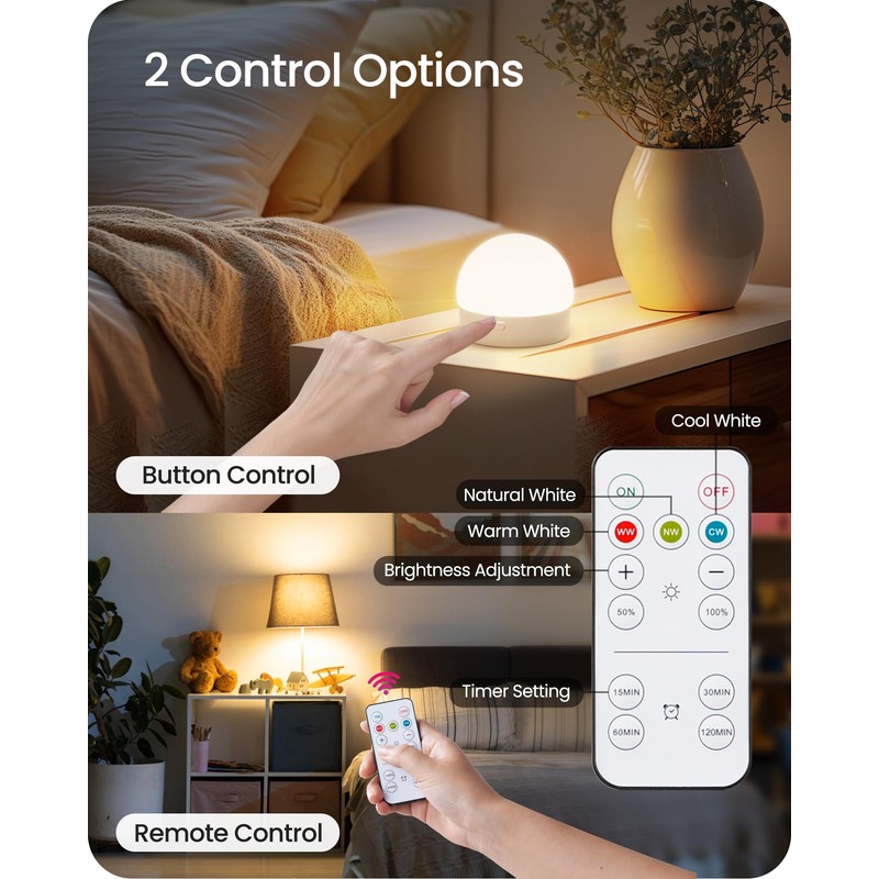 GOEBLESON Rechargeable Light Bulbs with Remote Control 4 Packs, Battery