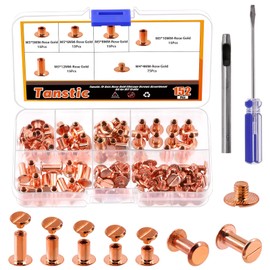 Tanstic 152Pcs(75 Sets) Chicago Screws Assorted Kit, M5 x 5/6/8/10/12mm Flat Head Leather Rivets Chicago Screws Binding Screw Posts Nail Rivet with Install Tool for Leather Crafts (Rose Gold)