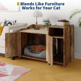 Cat Litter Box Enclosure, Wooden Cat Washroom Furniture with Barn Door, Hidden Litter Box Cover, Dog Proof Feline Litter Boxes, Kitty House, Fit Most of Litter Box, Brown