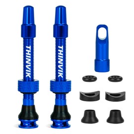 Thinvik Presta Tubeless Valve Stem 85mm,Super Light Alloy Presta Tubeless Valve Stem Kit for Tubeless Tires-2 Tubeless Valve Stem (with Aluminum Alloy Valve Cap)+Valve Core Removal Tool(Aurora Blue)
