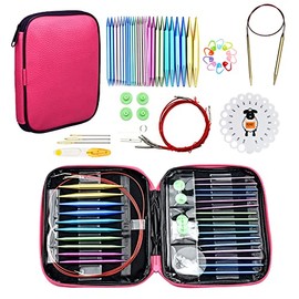 LOOEN 37pcs Aluminum Circular Knitting Needles Set with Ergonomic Handles,13 Size Interchangeable Crochet Needles with Storage Case for Small Project (Style 1)