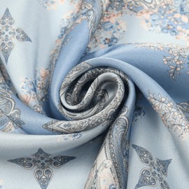 Tayri 100% Pure Mulberry Silk Square Scarf for Women - 20" Small Lightweight Western Scarf for Purse Handle (Mosaic Pattern - Blue)