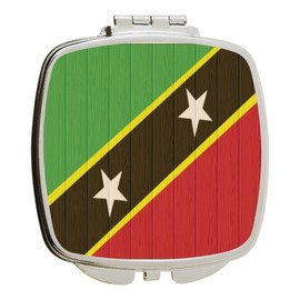 Island Gifting - Saint Kitts and Nevis Flag on Wood Design - Square Compact Mirror - Travel Mirror