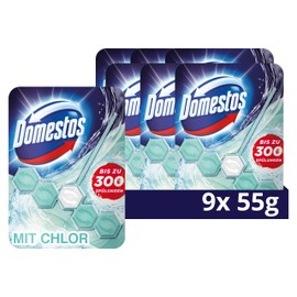 Domestos Power 5 Toilet Stone with Chlorine Toilet Cleaner Full Power up to 300 Flushes 9 x 55 g