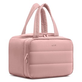 HOTOR Travel Toiletry Bag - Wide-Open Toiletry Bag for Women, Multi-Pocket Makeup Bag for Travel Essentials, Wet & Dry Separation Travel Accessories for Trip, Gym, 12.6" x 6.3" x 8.9", Dark Pink