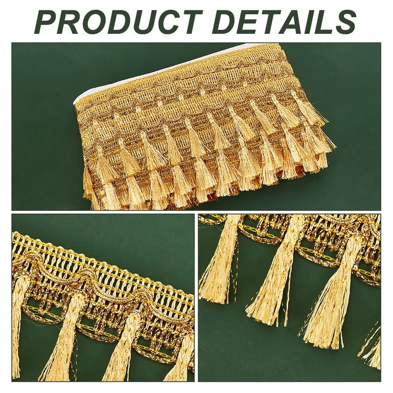 PandaHall 21.8 Yards Golden Fringe Trim, 55mm Filigree Lace Ribbon