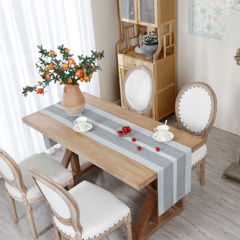 NEWISHER Braided Striped Table Runner Rustic Embroidery Coffee Table Runners