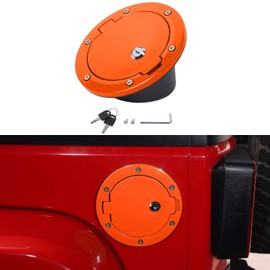 SQQP for JK Locking Fuel Filler Door Gas Tank Cap Cover, Aluminum Fuel Door Exterior Accessories for 2007-2018 Jeep Wrangler JK & Unlimited Sport Rubicon Sahara 2/4 Door(Orange)