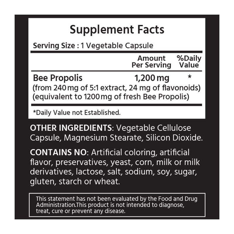 ML Naturals Standardized Propolis 1200 mg 180 Vegetable Capsules. Supports