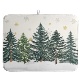 Winter Forest Dish Drying Mat Winter Snowflake Large Kitchen Mats Dish Drying Pad Christmas Tree Absorbent Dish Dryer Mat for Kitchen Countertops Microfiber Drainer Pad Dish Drying Mats (18x24 in)