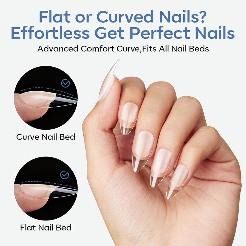 Modelones Medium Almond Nail Tips, 360pcs Pre-etched Clear Fake Nails