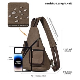 KL928 Canvas Sling Bag Men and Women, Crossbody Chest Bag, Shoulder Backpack, Shoulder Bag, Backpack Shoulder Slingbag for Men Women, Brown