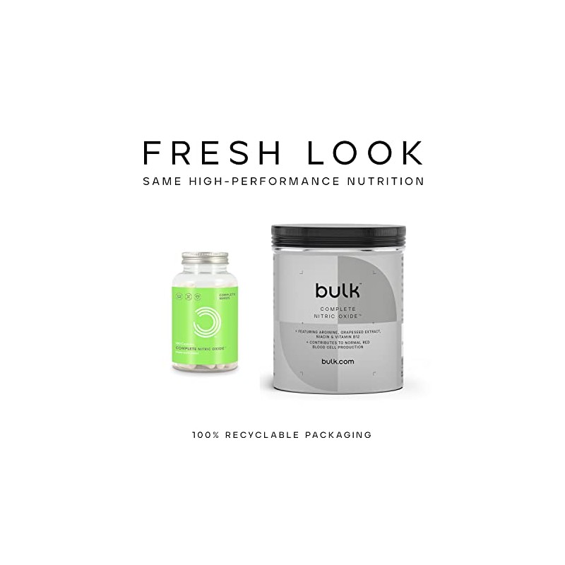 Bulk Complete Nitric Oxide Capsules, Pre Workout, Pack of 180,