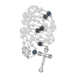 KOMI 6mm White Pearl Rosary Beads Catholic for Women Virgin Mary Rosaries Necklace with Rosary Pouch Catholic Gifts