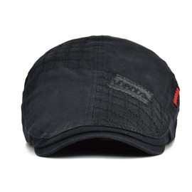 VOBOOM Men Cotton Adjustable Newsboy Beret Ivy Cap Cabbie Flat Cap (Black)