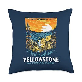Retro Yellowstone National Park WPA Style Lower Falls Throw Pillow