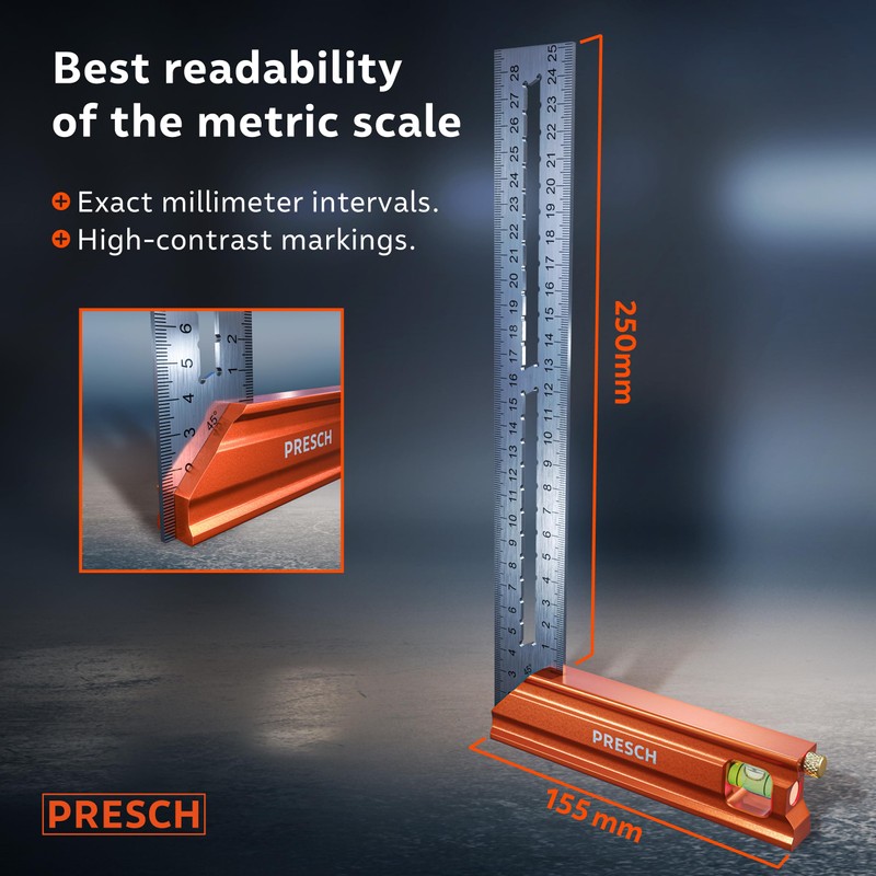 Presch Try Square 250 mm | Small | Includes rust-free